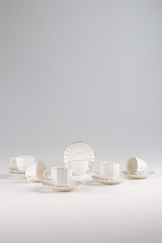 Kütahya Porselen Bone Luz Form 12 Parça 6 Kişilik Kahve Takımı Platin File - Kütahya Porselen