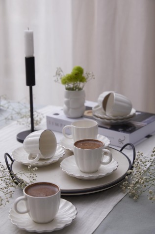 Kütahya Porselen Bone Luz Form 12 Parça 6 Kişilik Kahve Takımı Platin File - Kütahya Porselen