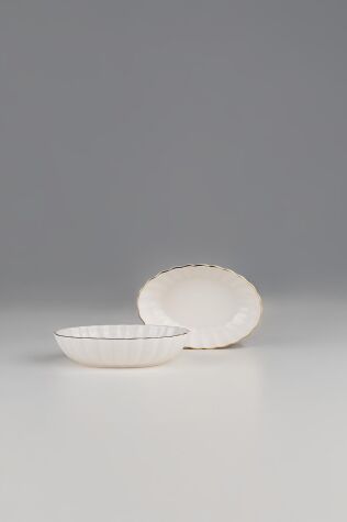 Kütahya Porselen Bone Luz Form 2 Parça 15 Cm Oval Kase Altın File - Kütahya Porselen