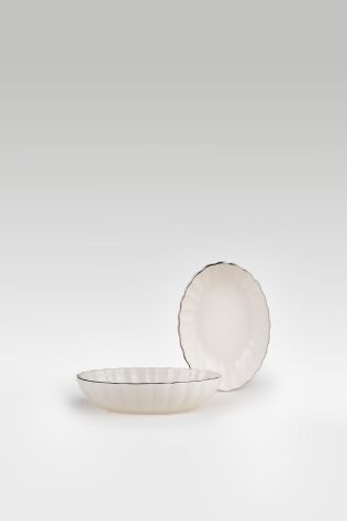 Kütahya Porselen Bone Luz Form 2 Parça 15 Cm Oval Kase Platin File - Kütahya Porselen