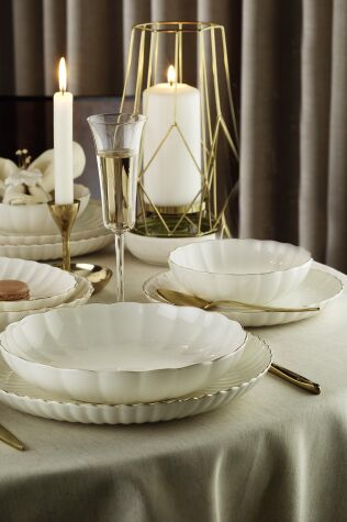 Kütahya Porselen Bone Luz Form 24 Parça 6 Kişilik Yemek Takımı Altın File - Kütahya Porselen