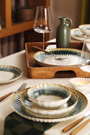 Kütahya Porselen Bone Luz Form 24 Parça 6 Kişilik Yemek Takımı Okyanus - Kütahya Porselen