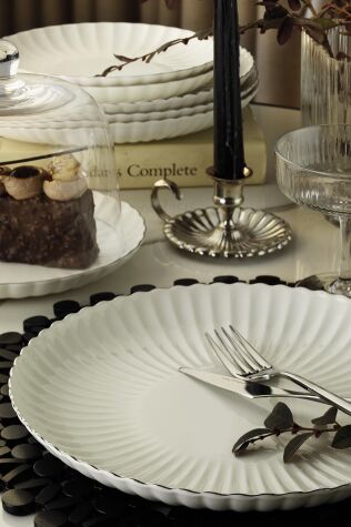 Kütahya Porselen Bone Luz Form 24 Parça 6 Kişilik Yemek Takımı Platin 020 - Kütahya Porselen