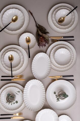 Kütahya Porselen Bone Luz Form 27 Parça 6 Kişilik Yemek Takımı Altın File - Kütahya Porselen