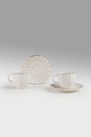 Kütahya Porselen Bone Luz Form 4 Parça 2 Kişilik Kahve Takımı Altın File - Kütahya Porselen