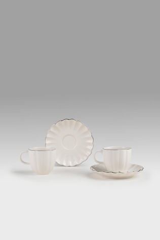 Kütahya Porselen Bone Luz Form 4 Parça 2 Kişilik Kahve Takımı Platin File - Kütahya Porselen