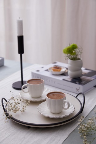 Kütahya Porselen Bone Luz Form 4 Parça 2 Kişilik Kahve Takımı Platin File - Kütahya Porselen