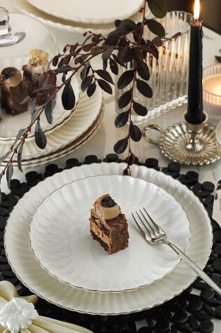 Kütahya Porselen Bone Luz Form 52 Parça 12 Kişilik Yemek Takımı Platin File - Kütahya Porselen