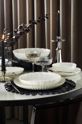 Kütahya Porselen Bone Luz Form 52 Parça 12 Kişilik Yemek Takımı Platin File - Kütahya Porselen