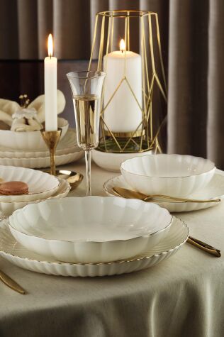 Kütahya Porselen Bone Luz Form 52 Parça 12 Kişilik Yemek Takımı Altın File - Kütahya Porselen