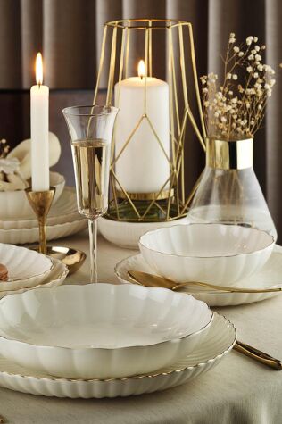 Kütahya Porselen Bone Luz Form 52 Parça 12 Kişilik Yemek Takımı Altın File - Kütahya Porselen