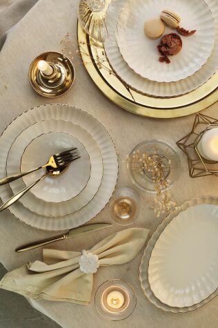 Kütahya Porselen Bone Luz Form 52 Parça 12 Kişilik Yemek Takımı Altın File - Kütahya Porselen