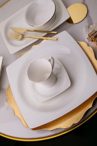 Kütahya Porselen Bone Mare 28 Parça 6 Kişilik Kahvaltı Takımı Altın File - Kütahya Porselen