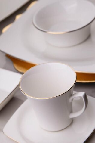 Kütahya Porselen Bone Mare 28 Parça 6 Kişilik Kahvaltı Takımı Altın File - Kütahya Porselen