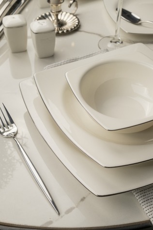 Kütahya Porselen Bone Mare 58 Parça Yemek Takımı Platin File - Kütahya Porselen