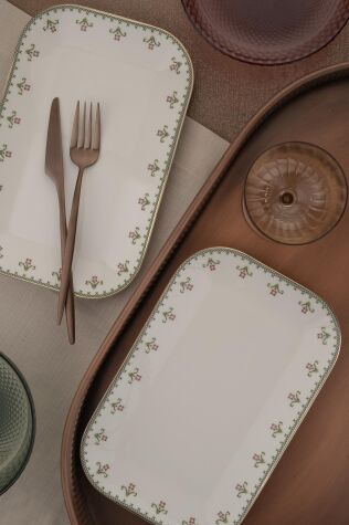 Kütahya Porselen Bone Minas 2 Parça 26x17cm Kayık Tabak Goblen - Kütahya Porselen