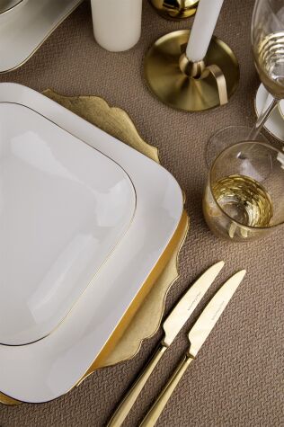 Kütahya Porselen Bone Minas 51 Parça 12 Kişilik Yemek Takım Altın Fileli - Kütahya Porselen