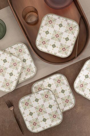 Kütahya Porselen Bone Minas 6 Parça 20 Cm Düz Tabak Goblen - KÜTAHYA PORSELEN