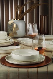 Kütahya Porselen Bone Moderna 26 Parça 6 Kişilik Yemek Takımı Altın File 