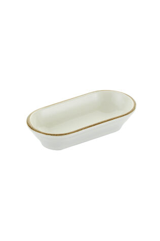 Kütahya Porselen Bone O Fine Dining 20cm. Oval Kase Krem Fileli - Kütahya Porselen
