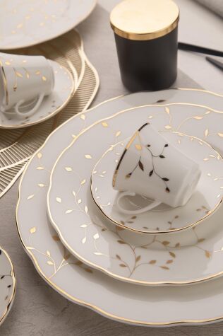 Kütahya Porselen Bone Olympos 12 Parça 6 Kişilik Kahve Takımı Leaves Golden - Kütahya Porselen