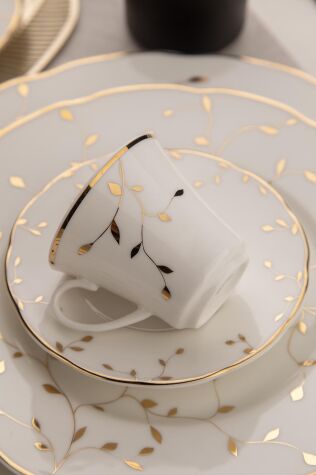 Kütahya Porselen Bone Olympos 12 Parça 6 Kişilik Kahve Takımı Leaves Golden - Kütahya Porselen