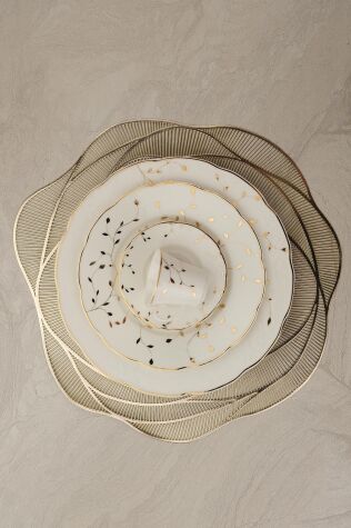 Kütahya Porselen Bone Olympos 12 Parça 6 Kişilik Kahve Takımı Leaves Golden - Kütahya Porselen