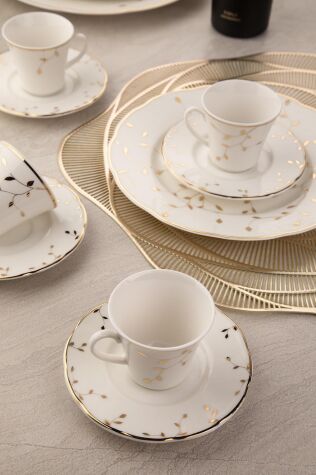 Kütahya Porselen Bone Olympos 12 Parça 6 Kişilik Kahve Takımı Leaves Golden - Kütahya Porselen