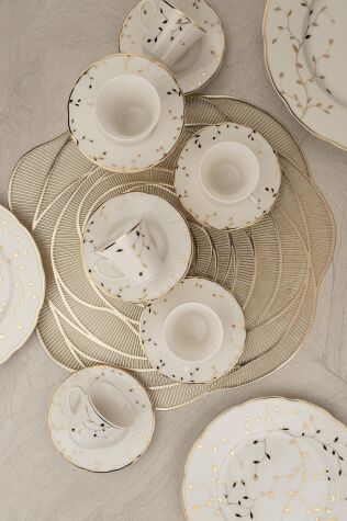 Kütahya Porselen Bone Olympos 12 Parça 6 Kişilik Kahve Takımı Leaves Golden - Kütahya Porselen