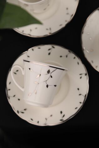 Kütahya Porselen Bone Olympos 12 Parça 6 Kişilik Kahve Takımı Silver Leaves - Kütahya Porselen
