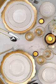 Kütahya Porselen Bone Olympos 24 Parça 6 Kişilik Yemek Takımı Altın 