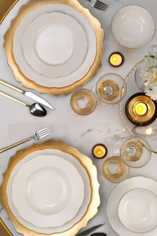 Kütahya Porselen Bone Olympos 24 Parça 6 Kişilik Yemek Takımı Altın - Kütahya Porselen