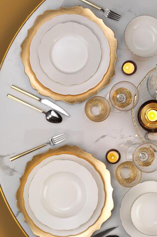 Kütahya Porselen Bone Olympos 24 Parça 6 Kişilik Yemek Takımı Bakır File - Kütahya Porselen