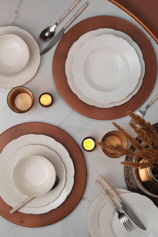 Kütahya Porselen Bone Olympos 24 Parça 6 Kişilik Yemek Takımı Bakır File - Kütahya Porselen