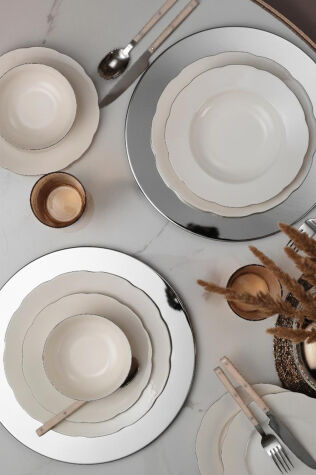 Kütahya Porselen Bone Olympos 24 Parça 6 Kişilik Yemek Takımı Platin - Kütahya Porselen