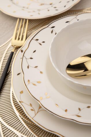 Kütahya Porselen Bone Olympos 56 Parça 12 Kişilik Yemek Takımı Leaves Golden - Kütahya Porselen