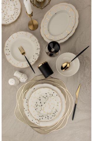 Kütahya Porselen Bone Olympos 56 Parça 12 Kişilik Yemek Takımı Leaves Golden - Kütahya Porselen