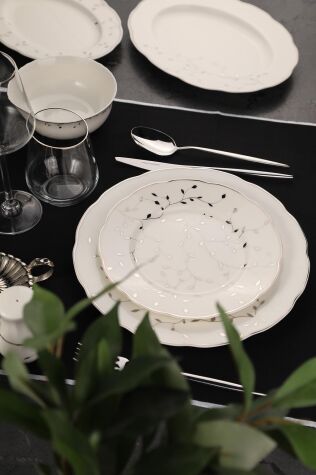 Kütahya Porselen Bone Olympos 56 Parça 12 Kişilik Yemek Takımı Silver Leaves - Kütahya Porselen