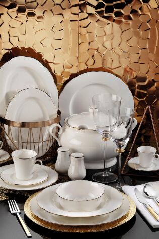 Kütahya Porselen Bone Olympos 83 Parça Yemek Takımı Bakır File - Kütahya Porselen