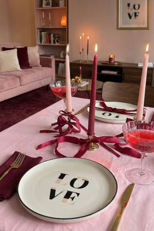 Kütahya Porselen Bone Pink Love 2 Parça 19 Cm Pasta Tabağı - Kütahya Porselen