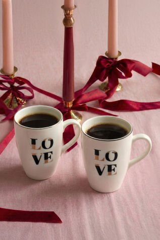 Kütahya Porselen Bone Pink Love 2 Parça 240 Cc Kupa - Kütahya Porselen