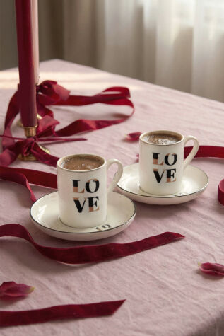 Kütahya Porselen Bone Pink Love 4 Parça 2 Kişilik Kahve Takımı - Kütahya Porselen