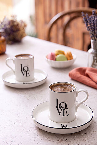 Kütahya Porselen Bone Pink Love 4 Parça 2 Kişilik Kahve Takımı - Kütahya Porselen