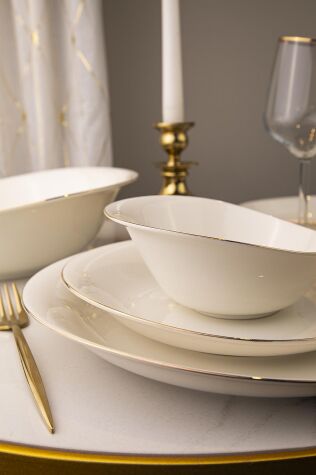 Kütahya Porselen Bone Rosa 52 Parça 12 Kişilik Yemek Takımı Altın File - Kütahya Porselen