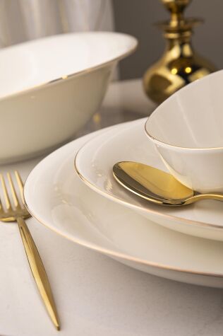 Kütahya Porselen Bone Rosa 52 Parça 12 Kişilik Yemek Takımı Altın File - Kütahya Porselen