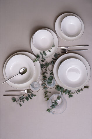 Kütahya Porselen Bone Rosa 52 Parça 12 Kişilik Yemek Takımı Platin File - Kütahya Porselen