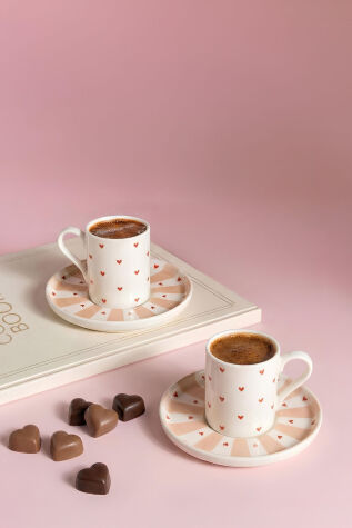 Kütahya Porselen Bone Soft Love 4 Parça 2 Kişilik Kahve Takımı - Kütahya Porselen