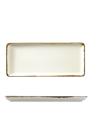 Kütahya Porselen Bone Tan 35X15cm. Düz Tabak Krem Fileli - Kütahya Porselen