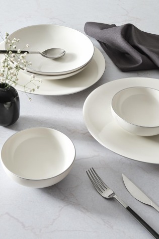 Kütahya Porselen Bone Zeugma 18 Parça 6 Kişilik Yemek Takımı Mat Platin File - Kütahya Porselen