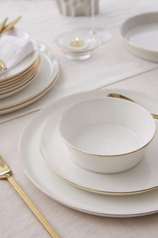 Kütahya Porselen Bone V-Form 24 Parça 6 Kişilik Yemek Takımı Altın Fileli - Kütahya Porselen